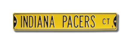 Steel Street Sign:  "INDIANA PACERS CT" (Yellow)