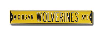Steel Street Sign:  MICHIGAN WOLVERINES AVE" (Yellow)