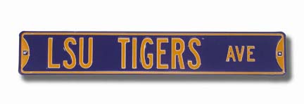 Steel Street Sign:  "LSU TIGERS AVENUE" (Purple)
