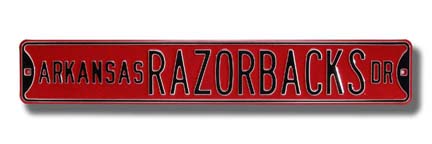Steel Street Sign: "ARKANSAS RAZORBACKS DR"