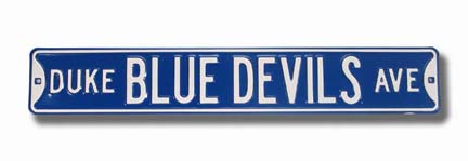 Steel Street Sign: "DUKE BLUE DEVILS AVE"