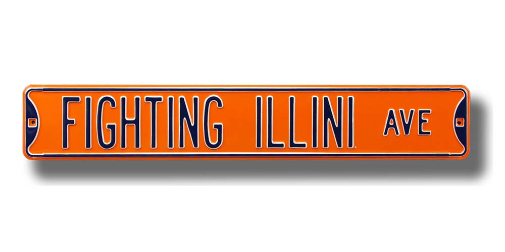 Steel Street Sign: "FIGHTING ILLINI AVE" (Orange)