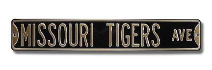 Steel Street Sign:  "MISSOURI TIGERS AVE" (Black)