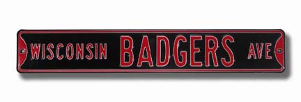 Steel Street Sign:  "WISCONSIN BADGERS AVE" (Black)