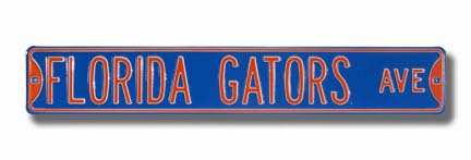 Steel Street Sign: "FLORIDA GATORS AVE" (Blue)