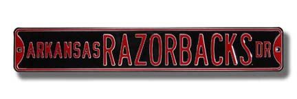 Steel Street Sign:  "ARKANSAS RAZORBACKS DR" (Black)