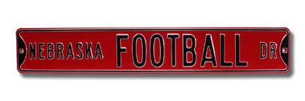 Steel Street Sign: "NEBRASKA FOOTBALL DR"