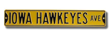 Steel Street Sign: "IOWA HAWKEYES AVE"