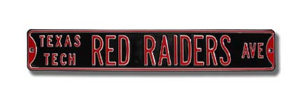 Steel Street Sign:  "TEXAS TECH RED RAIDERS AVE" (Black)