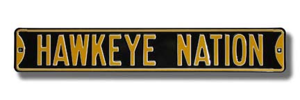 Steel Street Sign:  "HAWKEYE NATION" (Black)