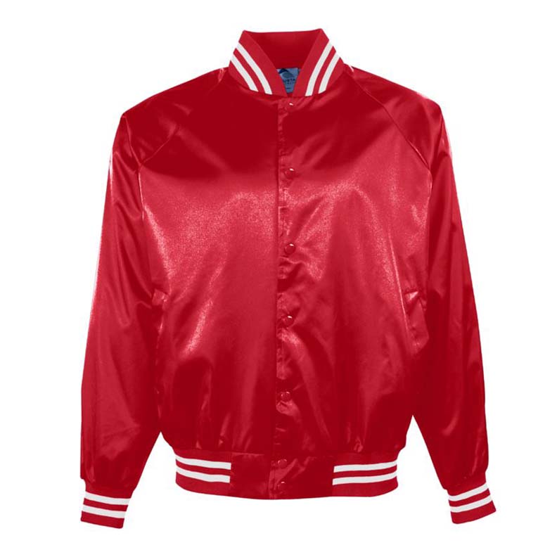 Adult Satin Baseball Jacket with Striped Trim (2X-Large) From Augusta Sportswear