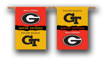 Georgia Bulldogs and Georgia Tech Yellow Jackets House Divided Two Sided 28" x 40" Banner