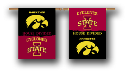 Iowa Hawkeyes and Iowa State Cyclones House Divided Two Sided 28" x 40" Banner