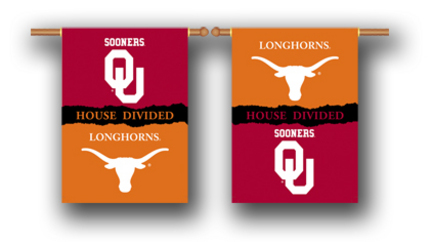 Oklahoma Sooners and Texas Longhorns House Divided Two Sided 28" x 40" Banner