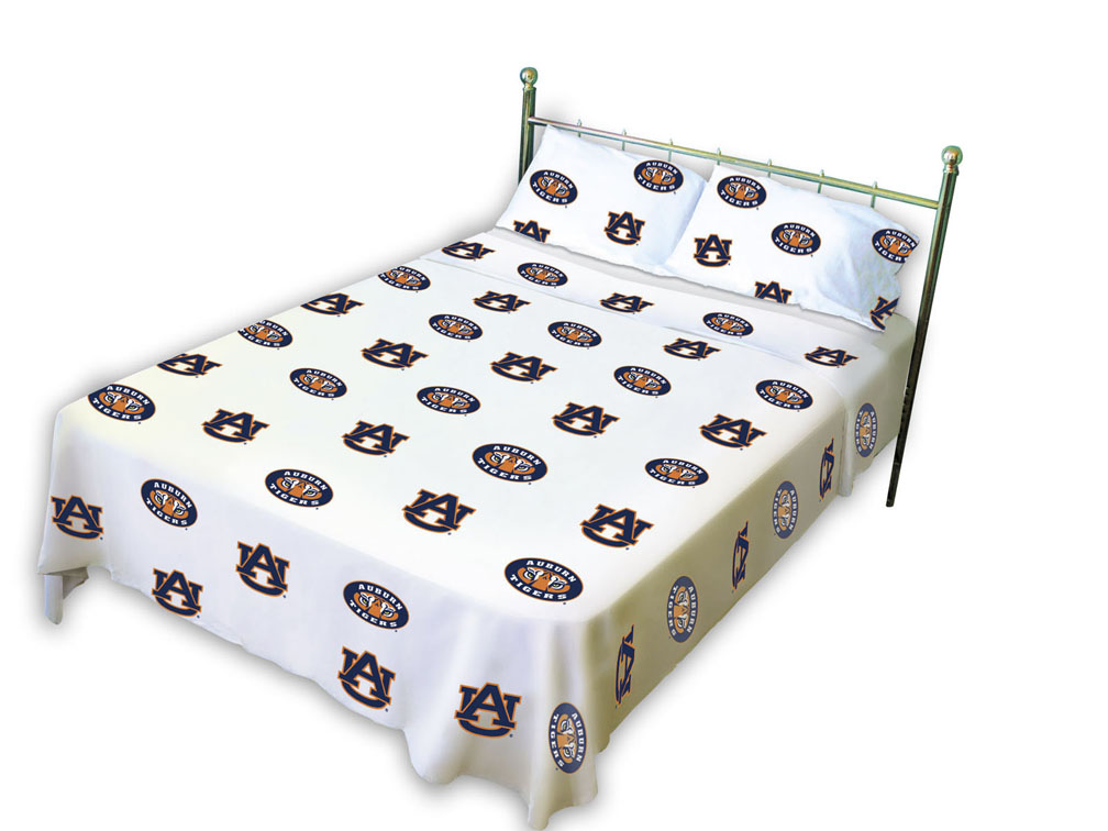 Auburn Tigers White Twin XL Size Sheet Set