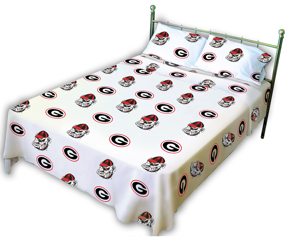 Georgia Bulldogs White Twin Size Sheet Set