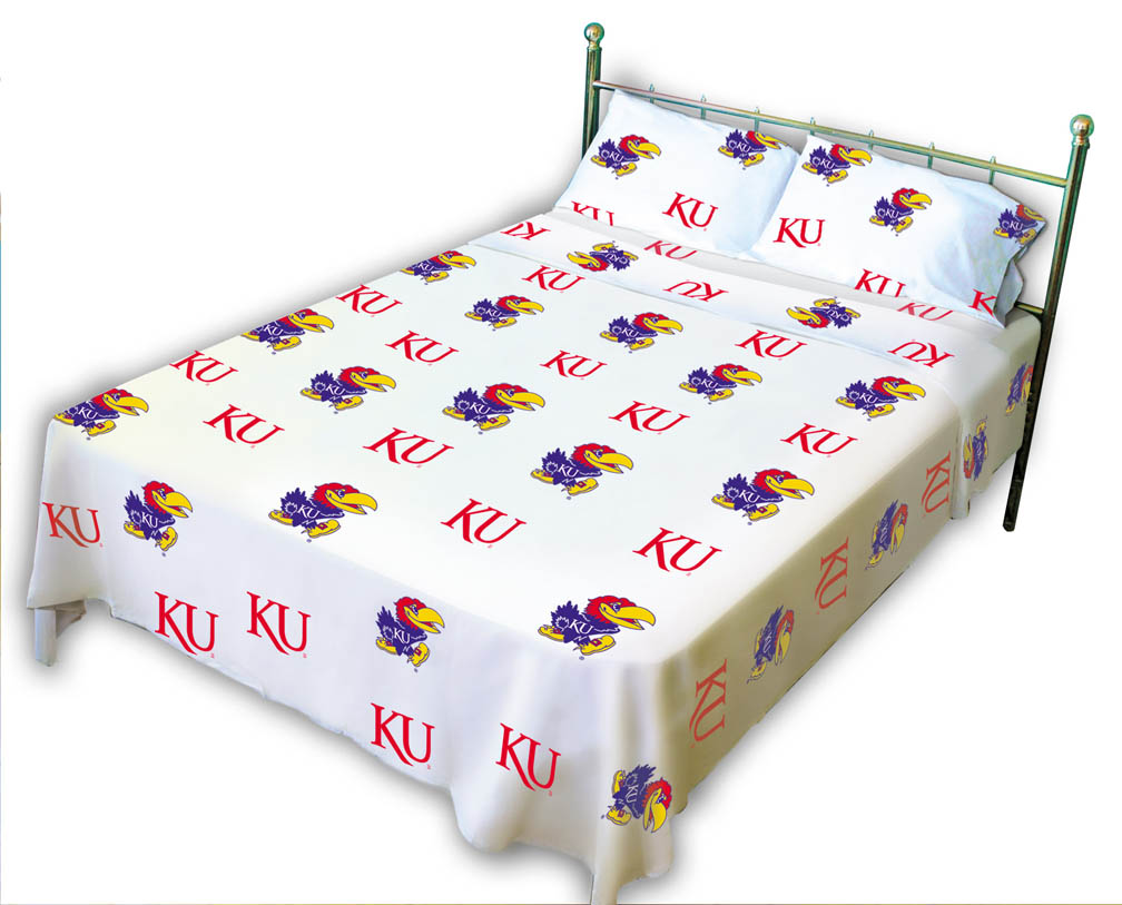 Kansas Jayhawks White Full Size Sheet Set