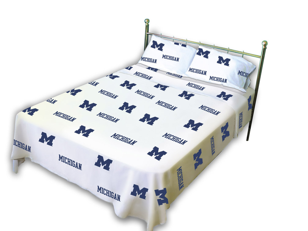 Michigan Wolverines White Queen Size Sheet Set