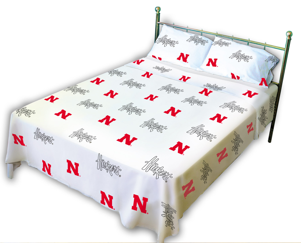 Nebraska Cornhuskers White Full Size Sheet Set