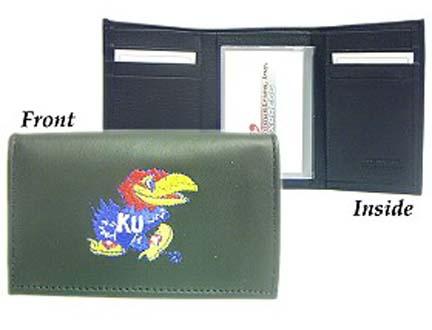 Kansas Jayhawks Embroidered Leather Tri-Fold Wallet