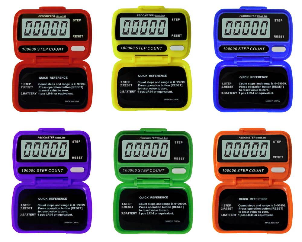 Ultrak Electronic Pedometers (Set of 6 Rainbow Colors)