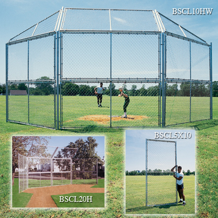 Chain Link Winged Backstop with 3 10'W Panels and Overhang