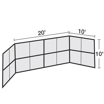 Chain Link Winged Backstop with 2 -10' H x 10'W Panels and 1-10'H x 20'W Center Panel