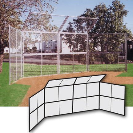 Chain Link Winged Backstop with 2 -10' H x 10'W Panels and 1-10'H x 20'W Center Panel and Center Overhang