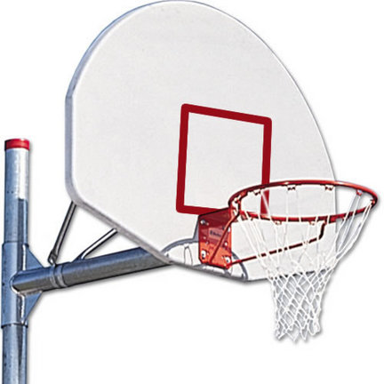 MacGregor 90 Degree Offset Adjustable 4.5" Post Unit / Basketball System with Silver Aluminum Backboard