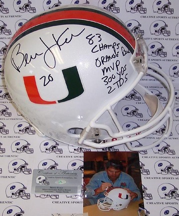Bernie Kosar Autographed Miami Hurricanes Full Size Replica Helmet with Inscriptions