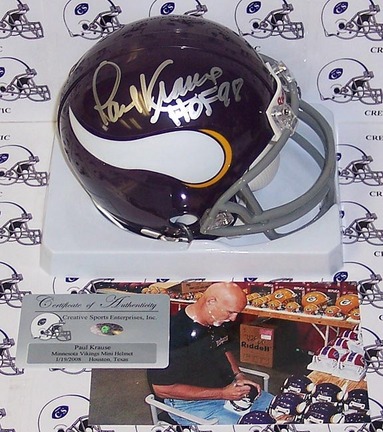 Paul Krause Autographed Minnesota Vikings Mini Football Helmet with Inscription