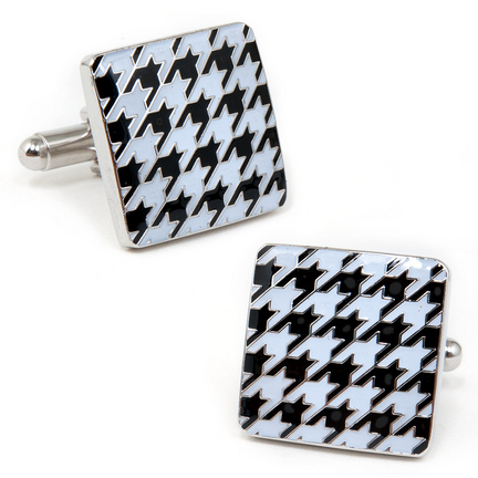 White and Black Enamel Houndstooth Cuff Links - 1 Pair