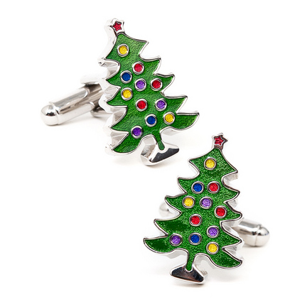 Decorated Christmas Tree Cuff Links - 1 Pair