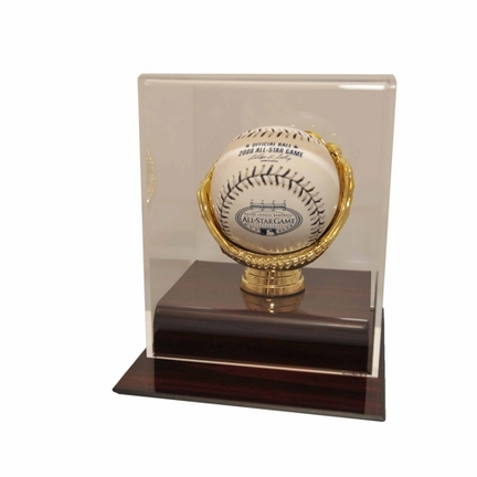 Gold Glove Single Baseball Display Case with Mahogany Finish