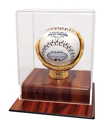 Gold Glove Single Baseball Display Case with Wood Finish