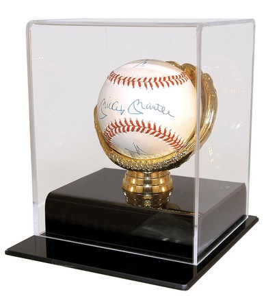 Single Gold Glove Ball Display Case with Black Acrylic Base