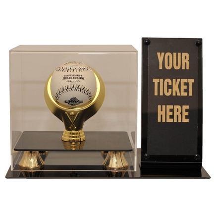 Gold Ring Single Ball Display Case with Ticket Holder