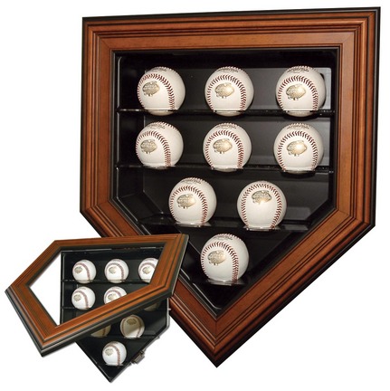 9 Ball Home Plate Cabinet Style Display Case (Wood Finish)