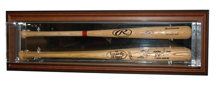 Double Bat Mirrored Display Case (Wood Finish)