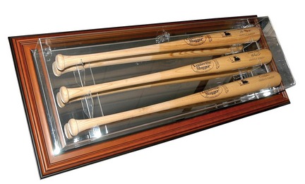 Triple Bat Mirrored Display Case (Wood Finish)