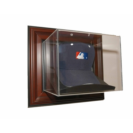 Case-Up Baseball Cap Display Case with Mahogany Frame