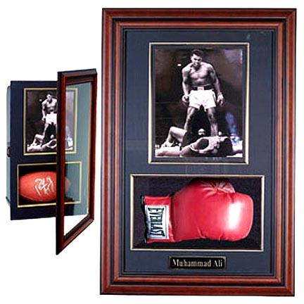 Boxing Glove and 8" x 10" Photograph Display Case with Mahogany Frame