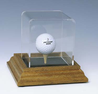 Single Golf Ball Display Case with Wood Base