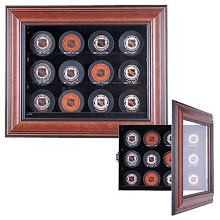 Cabinet Style 12 Puck Ice Hockey Display Case (Mahogany)