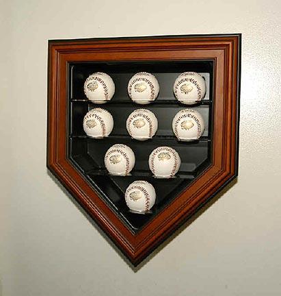 9 Ball Home Plate Cabinet Style Display Case (Mahogany Finish)