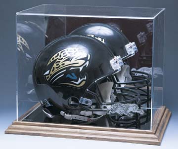 Full Size Football Helmet Display Case with Mirrored Back (Wood Base)