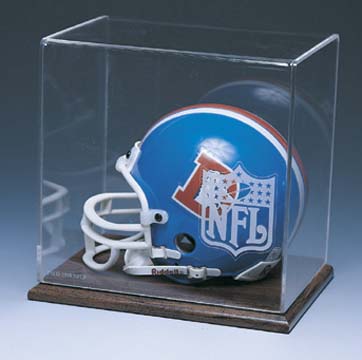 Mini Football Helmet Display Case with Wood Finished Base