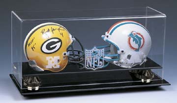 Double Mini Football Helmet Display Case with Gold Risers