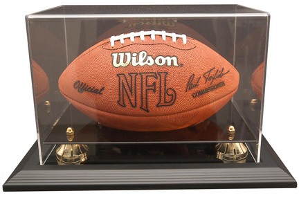 Zenith Football Display Case with Gold Risers, Black Acrylic and Black Wood Base