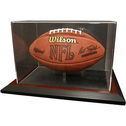 Zenith Football Display Case with Mahogany Wood Base